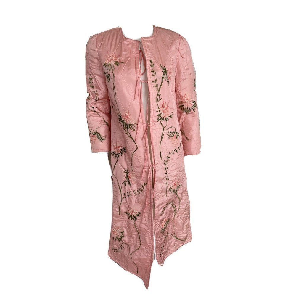 Tinka Designs Pink Silk Handpainted Kimono Long Tunic Robe One Size House Dress